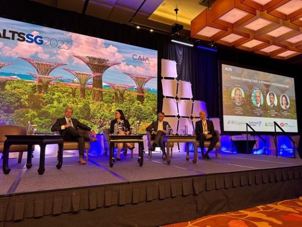 Opening panel at Alts Singapore on the future Asia with Jayne Bok of WTW, Neeraj Seth of Blackrock, and Asish Goyal of OMERS 